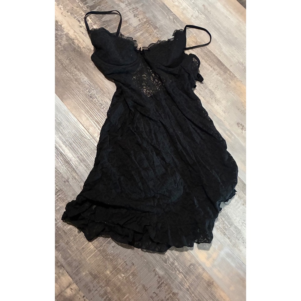 Victorias Secret Black Lace Babydoll Slip Underwire Ruffle Lingerie Dress large